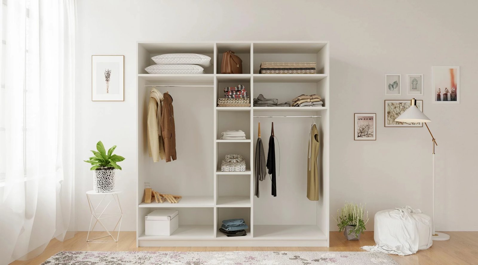 Dollap garderobe Skye Decor, ngjyrë e bardhë mat, RB-082, 175x180x52cm