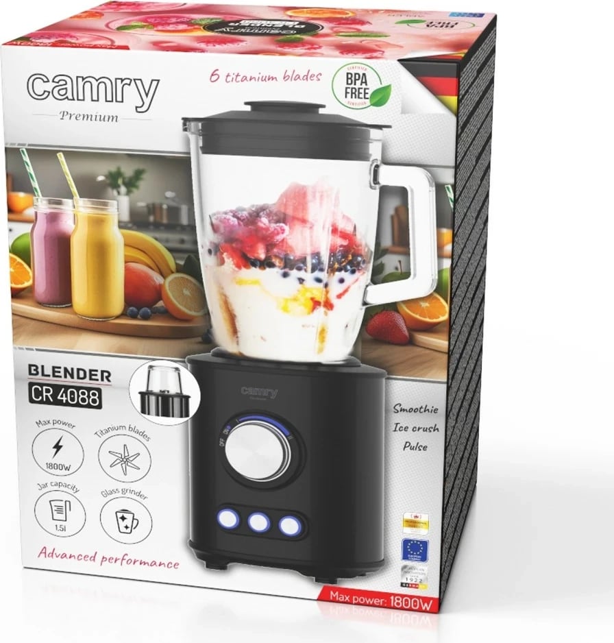 Mikser qëndror Adler CR 4088, 1.5L, 1800W, Inox, i zi