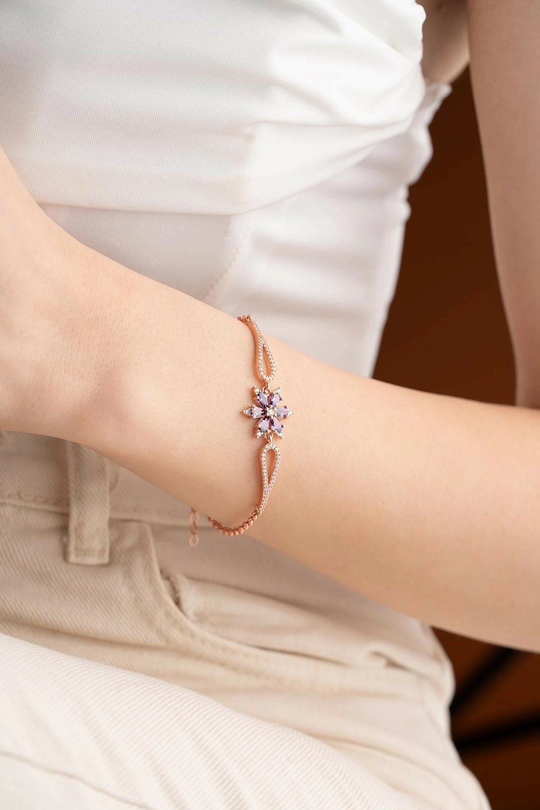 Byzylyk argjendi Jumeon, ngjyrë rozë e artë dhe vjollcë, NRZ999116