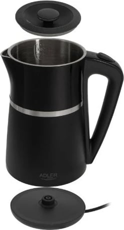 Ujëzjerë elektrik Adler AD 1355b 1.7 L 2200 W mur i dyfishtë bazë rrotulluese e zezë