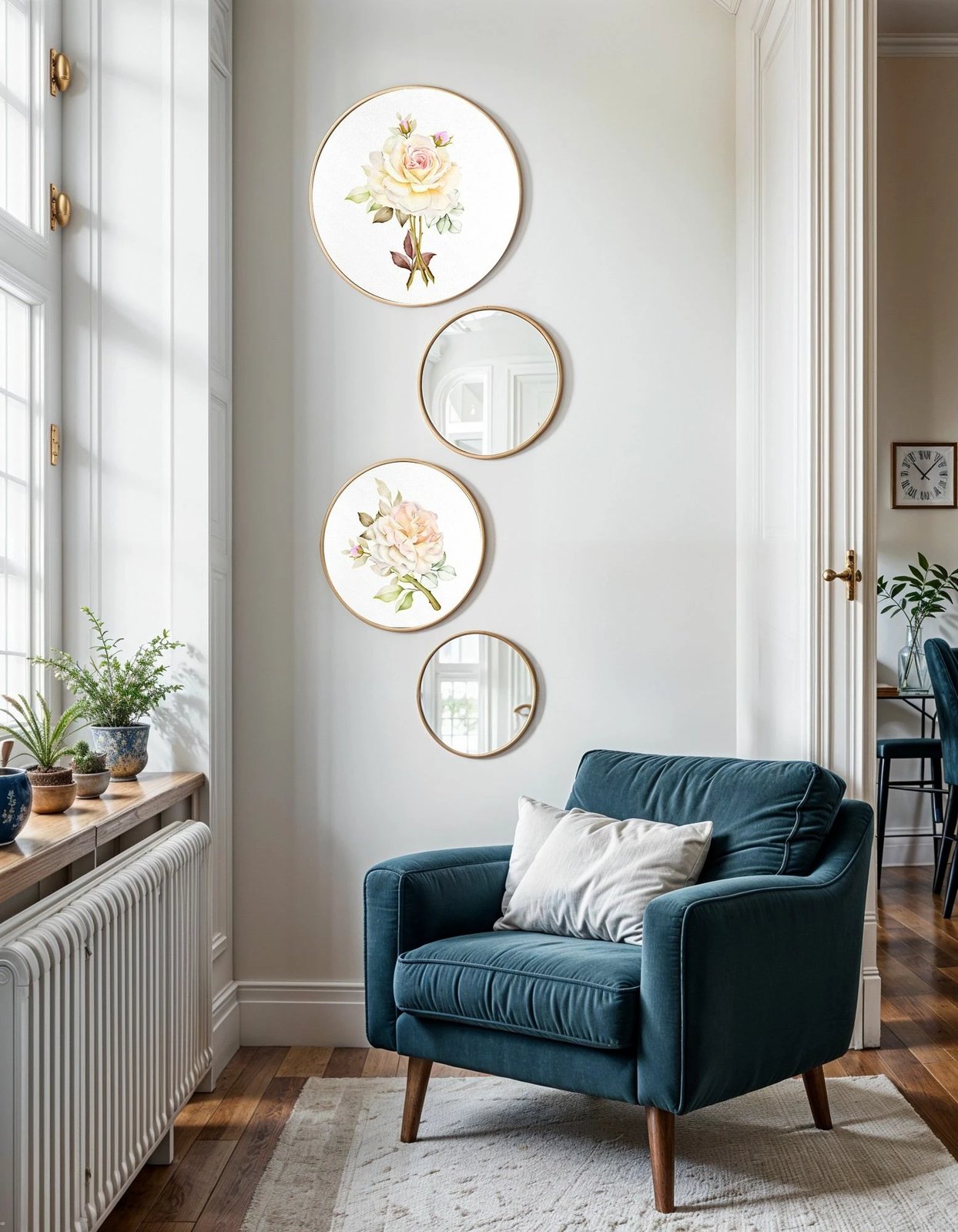 Set dekorativ me piktura MDF të kornizuara dhe pasqyra (4 copë), Wallity, Roundmirrorset - 0001