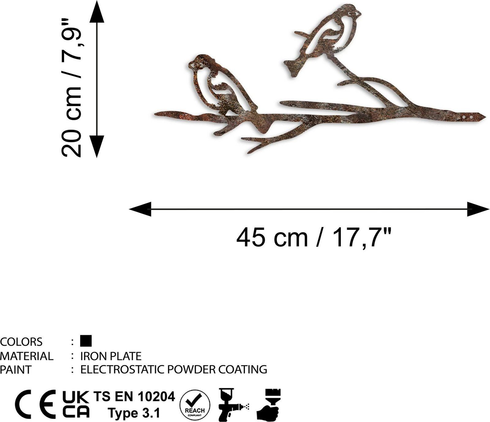 Objekt dekorativ për kopsht, zog në degë, ngjyrë kafe, Aberto Design