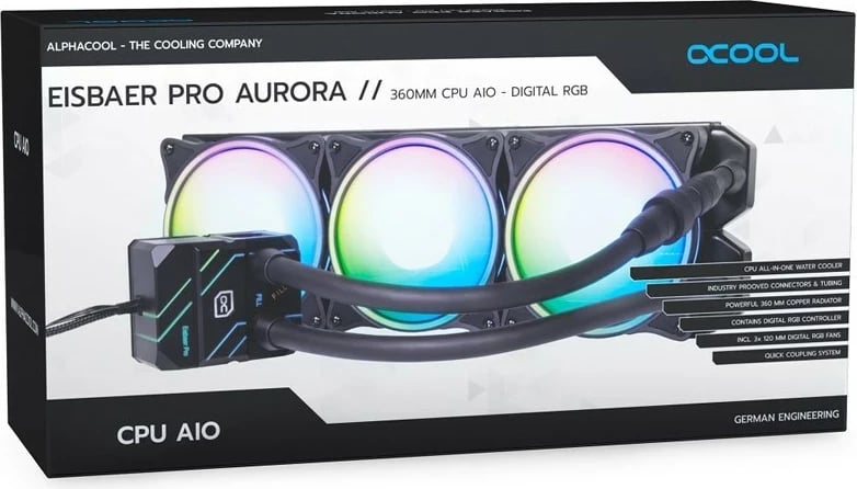 Ftohës uji CPU Alphacool Eisbaer Pro Aurora 360 AiO, D-RGB - 360mm, i zi