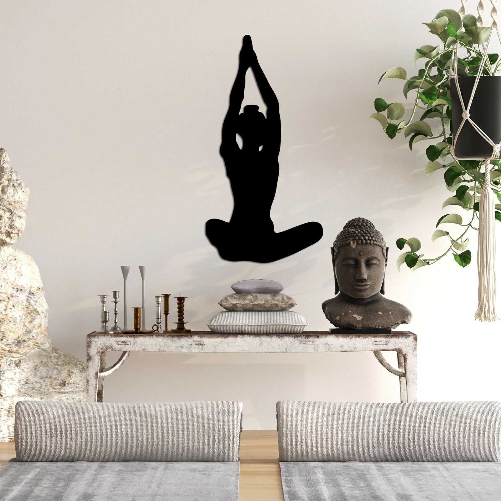 Aksesor dekorativ metalik për mur, Wallity, Yoga 6, ngjyrë e zezë, 31x60cm