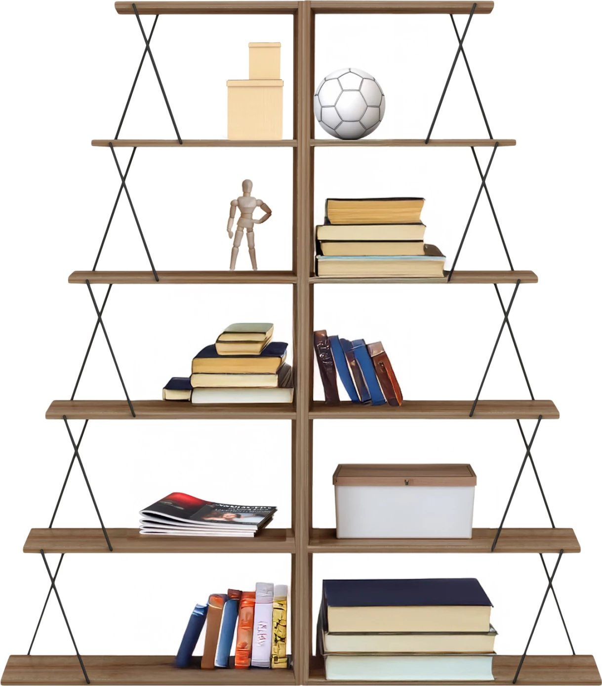 Raft librash 2 copë set MINI TARS FH11772.14 melaminë ngjyrë lisi-shufra metali të zeza 65x24x146Hcm.(x2)