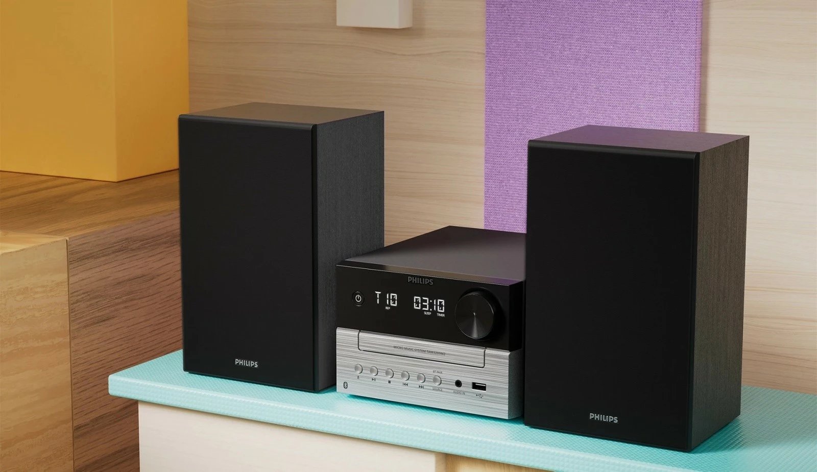 Sistem Hi‑Fi mikro, Philips, TAM3205M2/12, 20W RMS, Bluetooth 5.4, CD USB FM, e zezë/argjendtë
