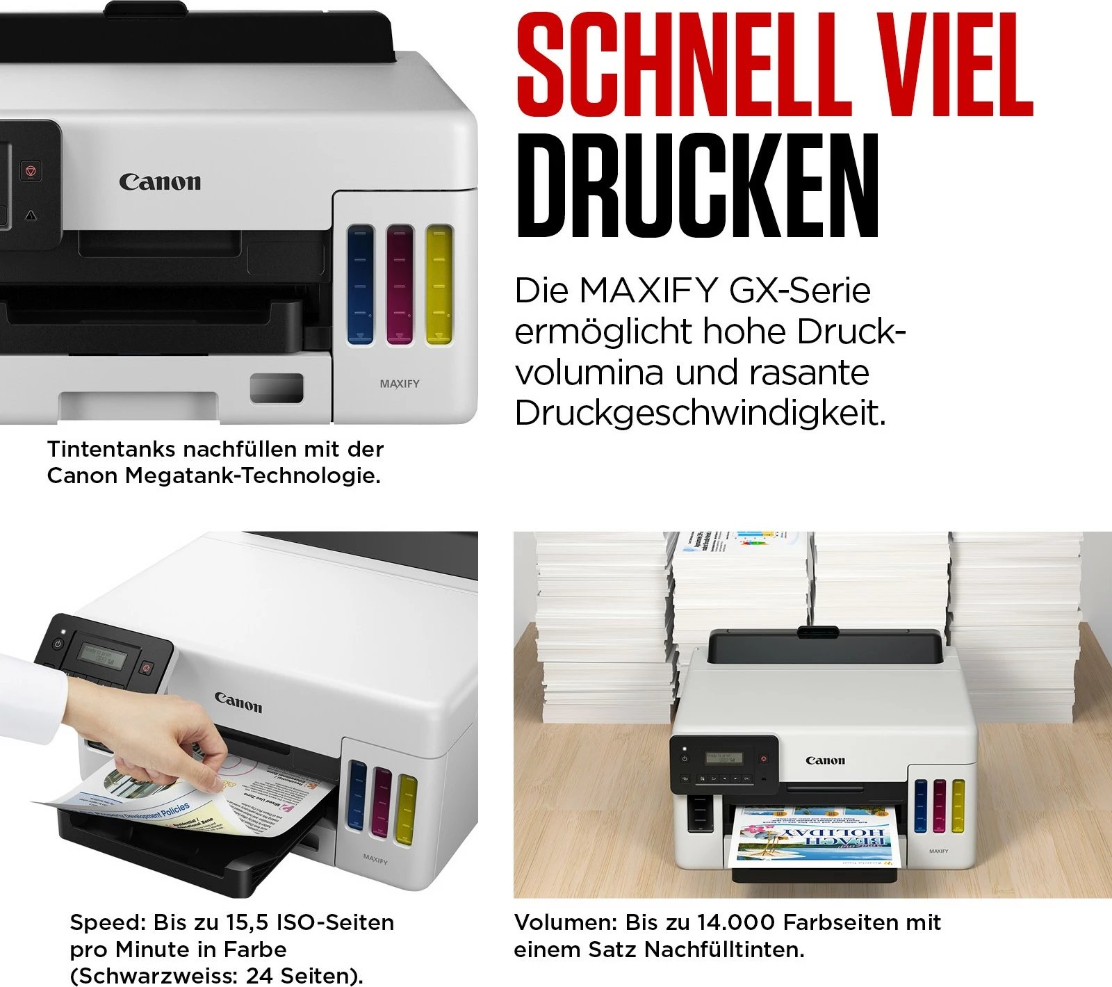 Printer Canon MAXIFY GX2050, Inkjet, Printim me ngjyra, 600 x 1200 DPI, Kopjim me ngjyra, A4, E zezë, E bardhë