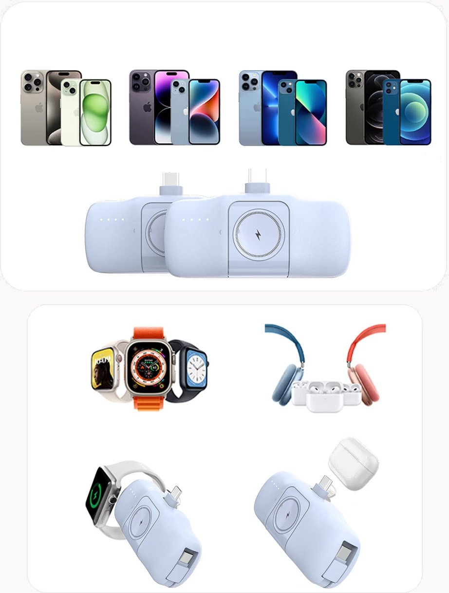 Powerbank Wozinsky WF16-YLS, 5000mAh, 15W, me kabllo USB-C të integruar dhe karikues për Apple Watch, Blu