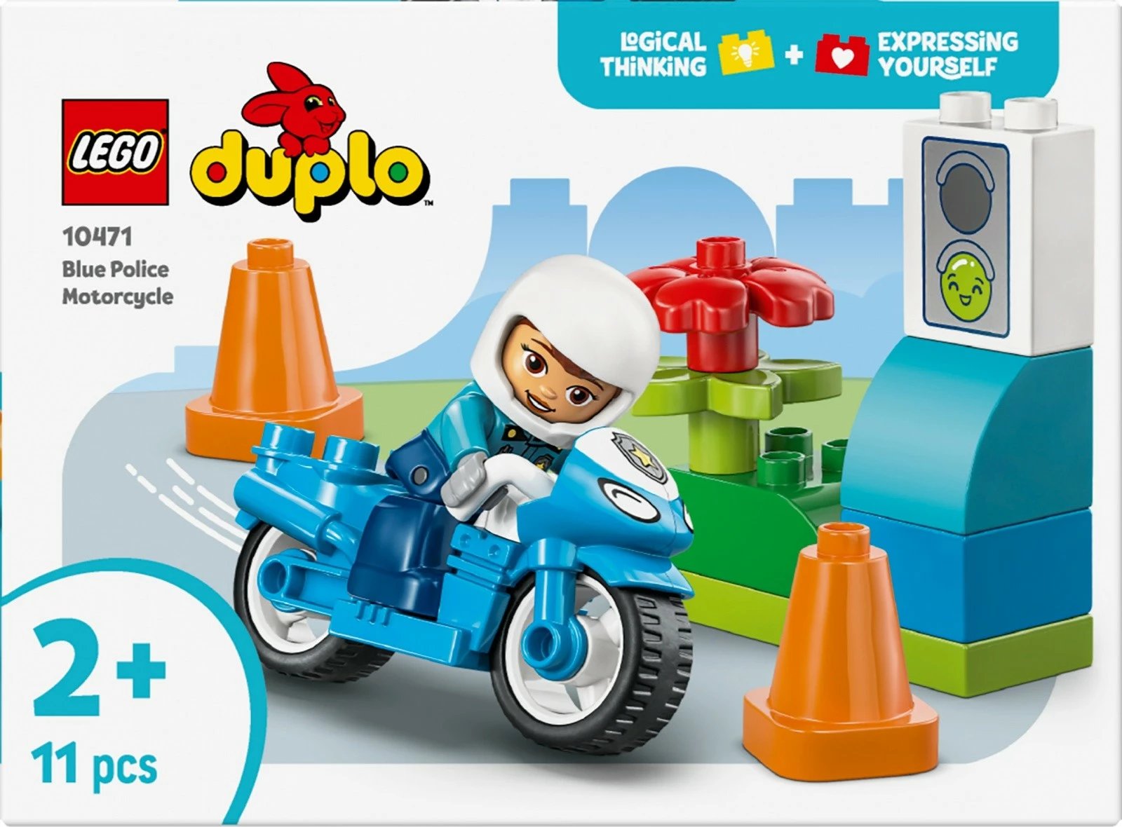 Set blloqe, LEGO DUPLO 10471 Blue Police Motorcycle, motoçikletë policie, 11 pjesë, 2+ vjeç, blu, set i vogël