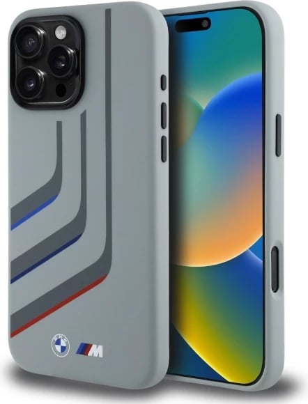 Mbështjellës BMW Silicone Turning Lines MagSafe për iPhone 16 Pro Max, Gri