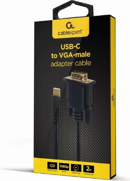 Kabllo/adaptues Gembird A-CM-VGAM-01, USB-C në VGA, 2m, E zezë