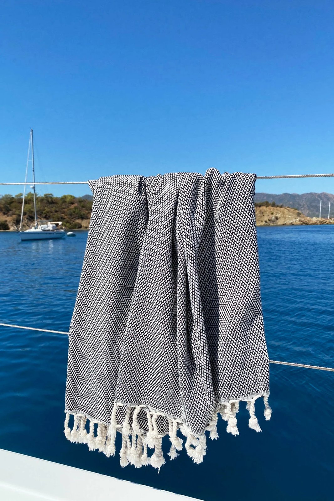 Peshqir plazhi Fouta Likya, ngjyrë e zezë dhe e bardhë, 95x190cm