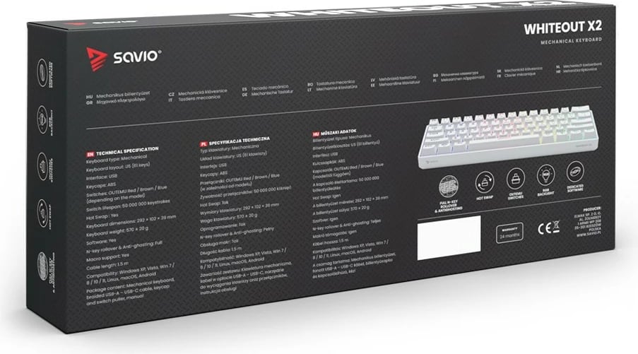 Tastierë mekanike Savio WHITEOUT X2 PEACH, 60%, RGB, Hot Swap, e bardhë