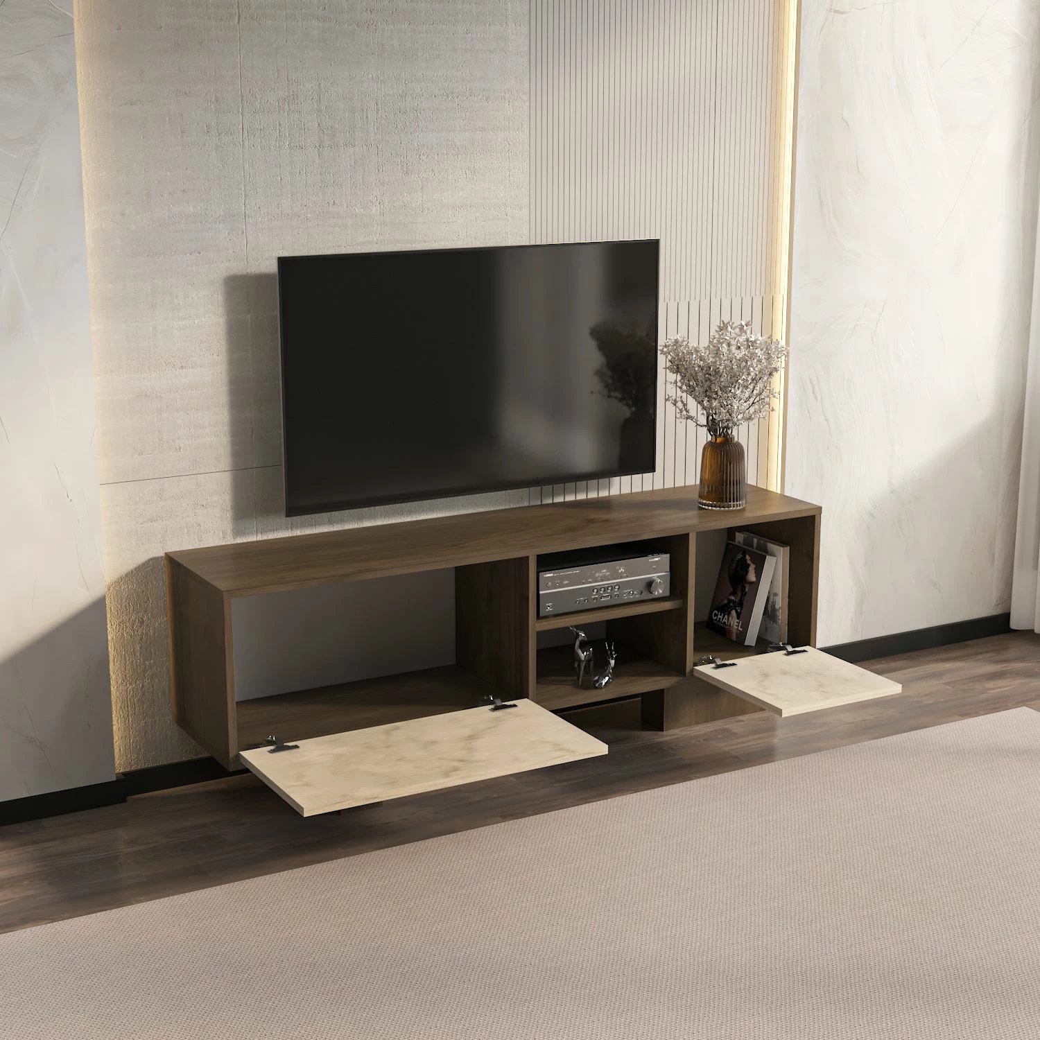 Komodë TV Skye Decor, ngjyrë arre, travertin