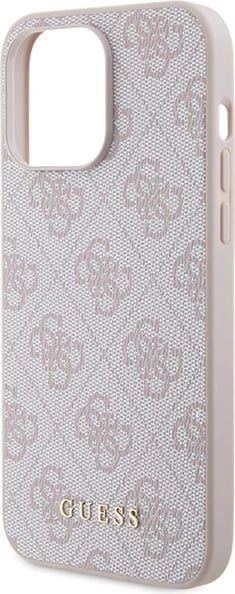 Mbështjellës Guess 4G Metal Gold Logo për iPhone 15 Pro Max, Rozë