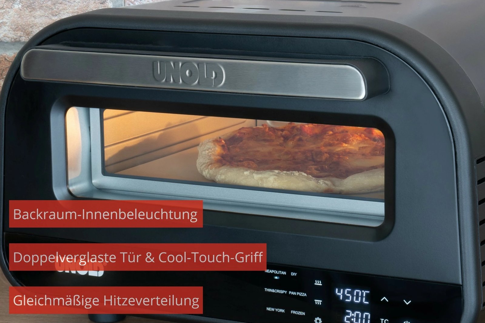 Pjekës pice Unold Don Luigi, 1 picë, 30 cm, 450 °C, i zi