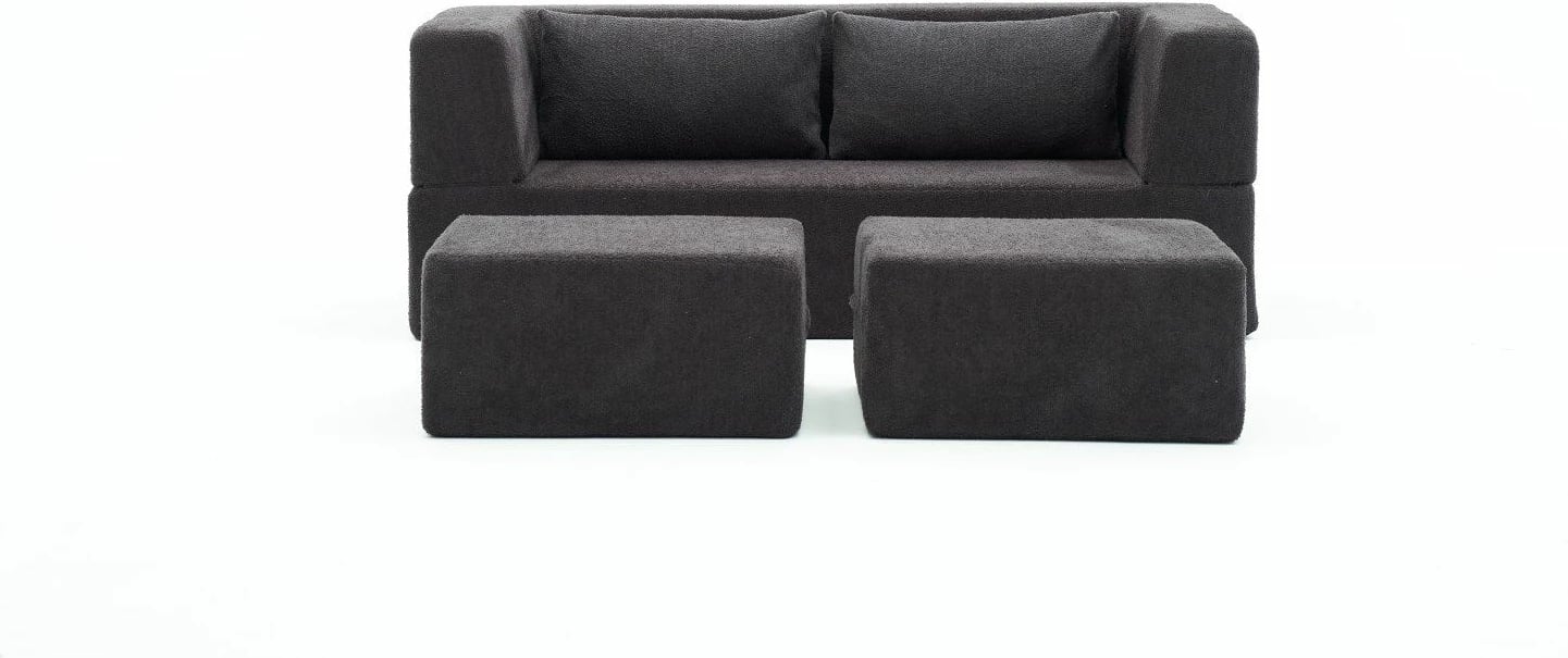 Divan-krevat dy ulëshe, ngjyrë antracit, Atelier del Sofa, me 2 pouffe