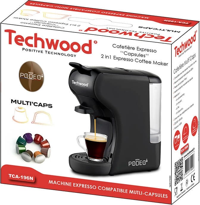 Aparat kapsulash për kafe Techwood TCA-196N, 600 ml, 19 bar, i zi