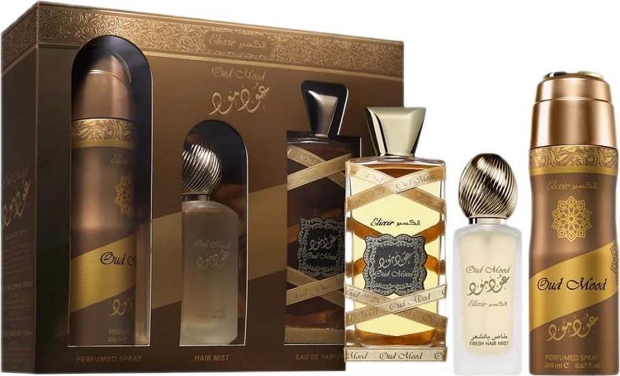 Set Eau de Parfum, deodorant, hair mist Lattafa Oud Mood Elixir unisex 100ml + 50ml + 200ml