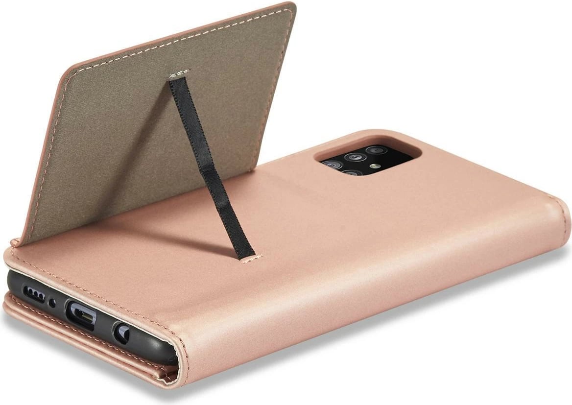Mbështjellës Hurtel Magnet Card Case për Samsung Galaxy A12 5G, me kapak, portofol, rozë