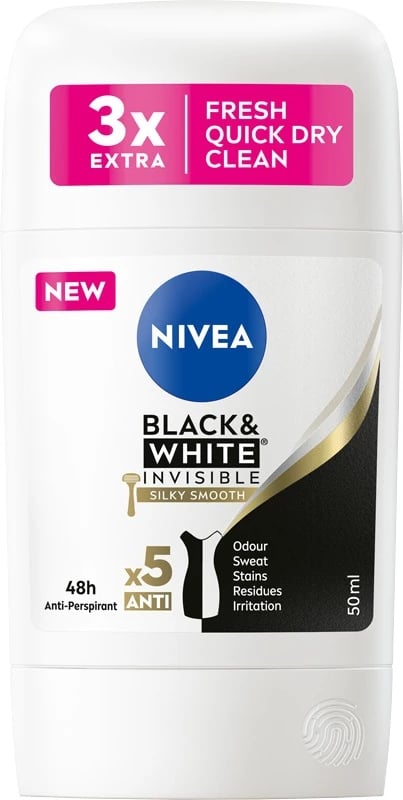 Deodorant stick Nivea Black&White Invisible Silky Smooth për femra 50ml