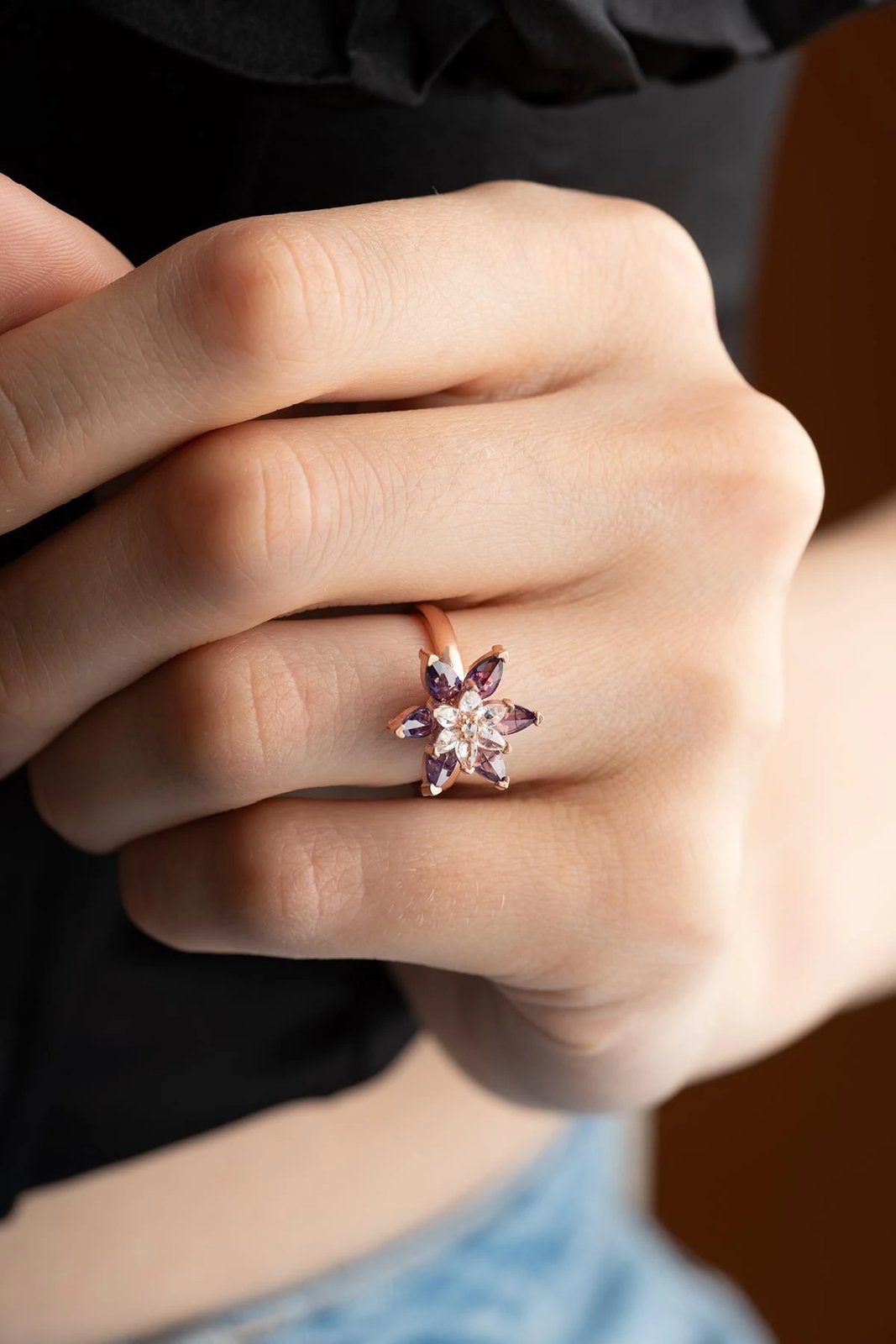 Unazë argjendi Jumeon, ngjyrë ari, e purpurt dhe e bardhë, NRZ999203