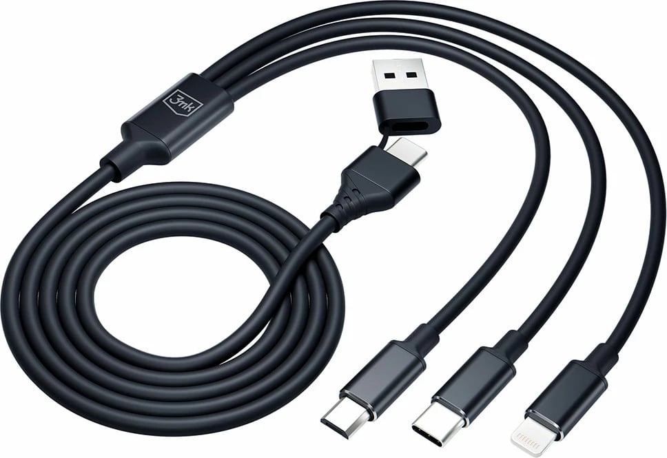 Kabllo 3in1 3mk Hyper Cable, 1.5m, USB-A në USB-C/Micro USB/Lightning, e zezë Kabllo 3in1 3mk Hyper Cable, 1.5m, USB-A në USB-C/Micro USB/Lightning, e zezë