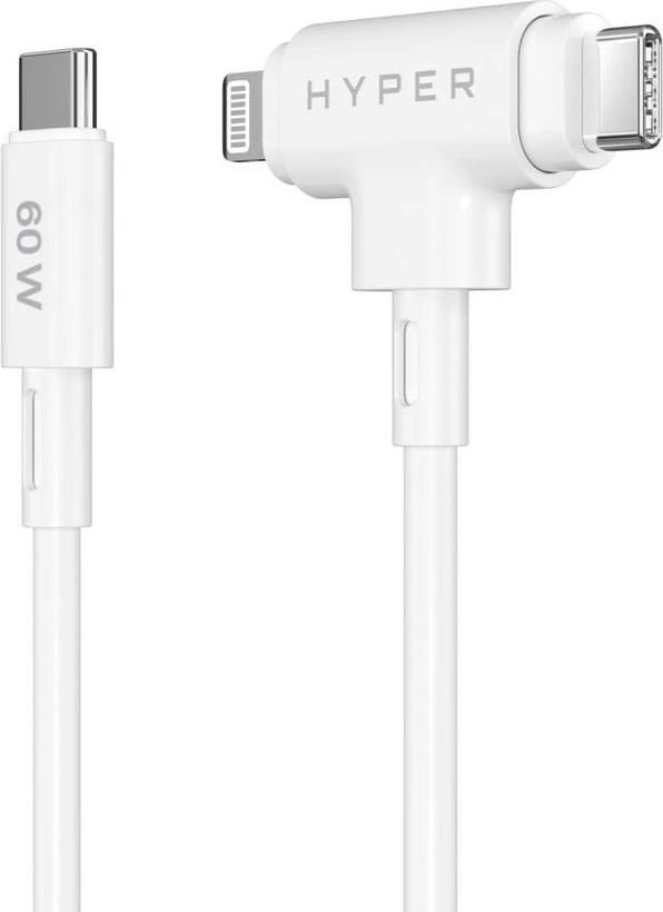 Kabllo Targus HyperJuice USB-C në USB-C/Lightning, 1.5m, 60W, bardhë