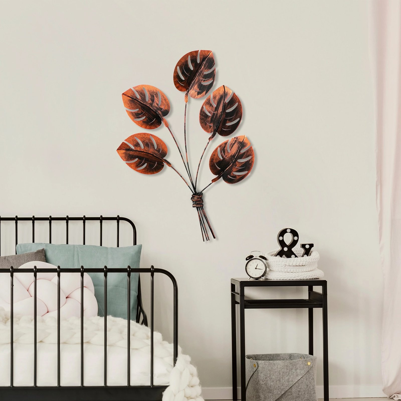 Aksesor dekorativ metalik për mur, Monstera 2, ngjyrë bakri, Wallity