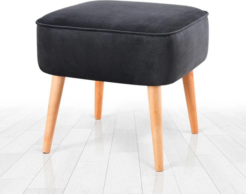 Puf prej kadifeje, ngjyrë gri e errët, këmbë druri, Moouv 7081