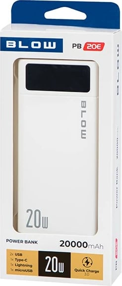 Power bank BLOW PB20E, 20000mAh, 20W, i bardhë