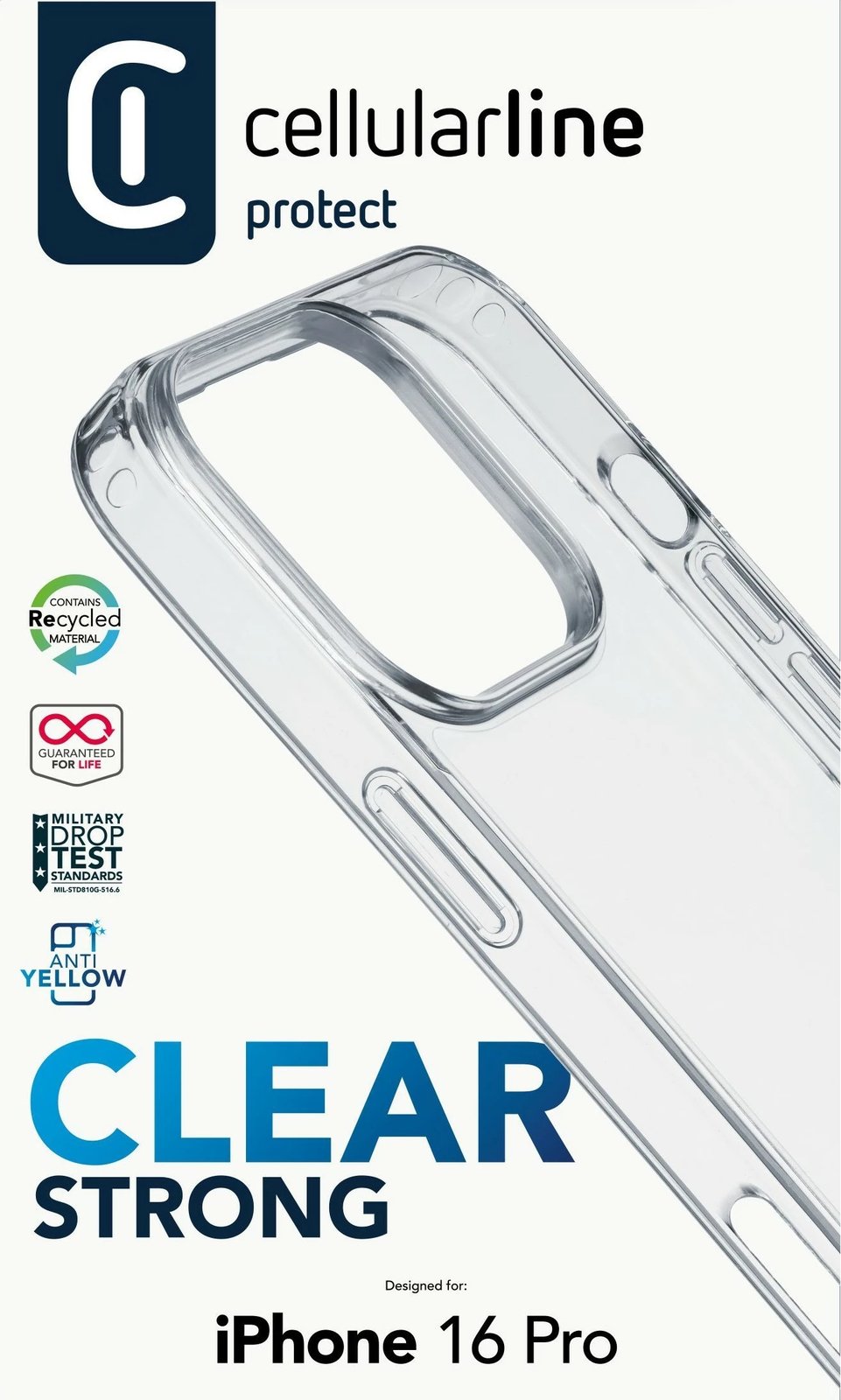 Mbështjellës Cellular Line për iPhone 16 Pro, transparent