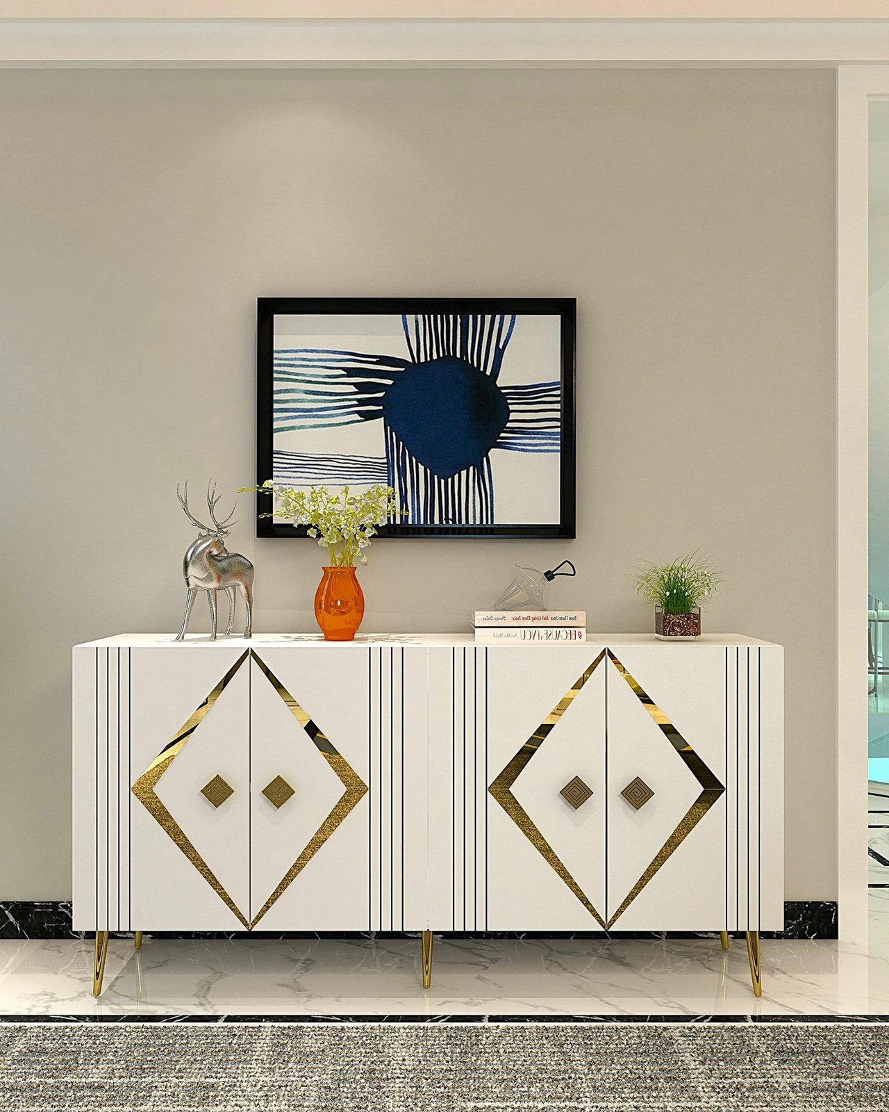 Konsol Skye Decor, Domino KB150, e bardhë, ari