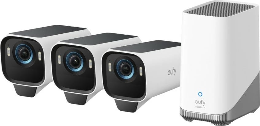 Sistem kamerash sigurie, Eufy S3 Pro T88933W1, 4K Ultra HD, WiFi, SolarPlus 2.0, IP67, HomeBase S380, bardhë, set 3 kamera