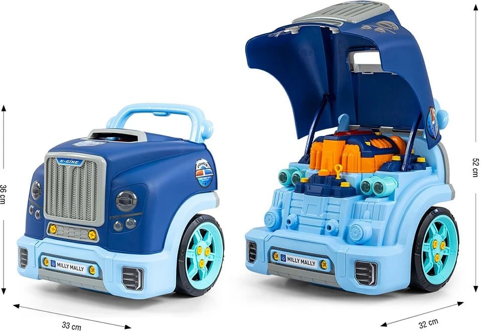 Lodër edukative mekaniku, Milly Mally N-GINE, set 56 pjesë, efekte dritë e zë, STEM 3+, blu