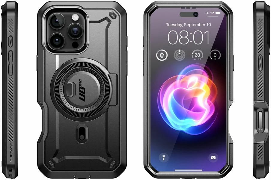 Mbështjellës Supcase Unicorn Beetle Pro Mag për iPhone 16 Pro Max/16 Plus, MagSafe, i zi, me klip rripi