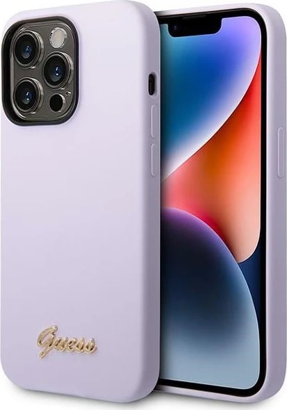 Mbështjellës Guess GUHCP14XSLSMU për iPhone 14 Pro Max 6.7", silikon, Vintage Gold Logo, vjollcë