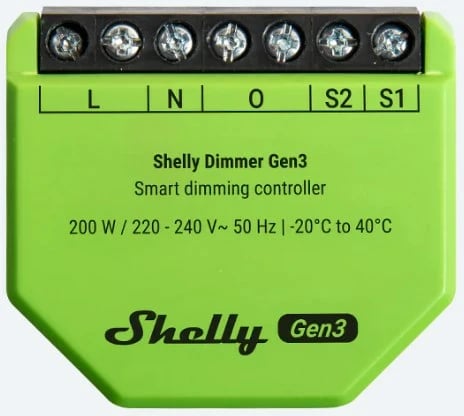 Dimmer Shelly Gen3 për ndriçim të integruar, i zi/lime