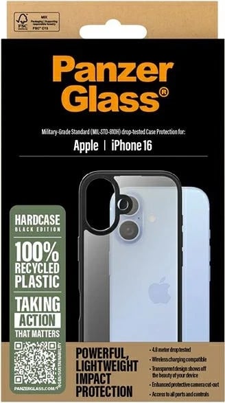 Mbështjellës PanzerGlass HardCase për iPhone 16, 6.1", zi