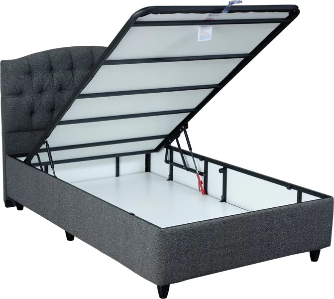 Krevat njësh me hapësirë ruajtëse boucle anthracite 120x200cm