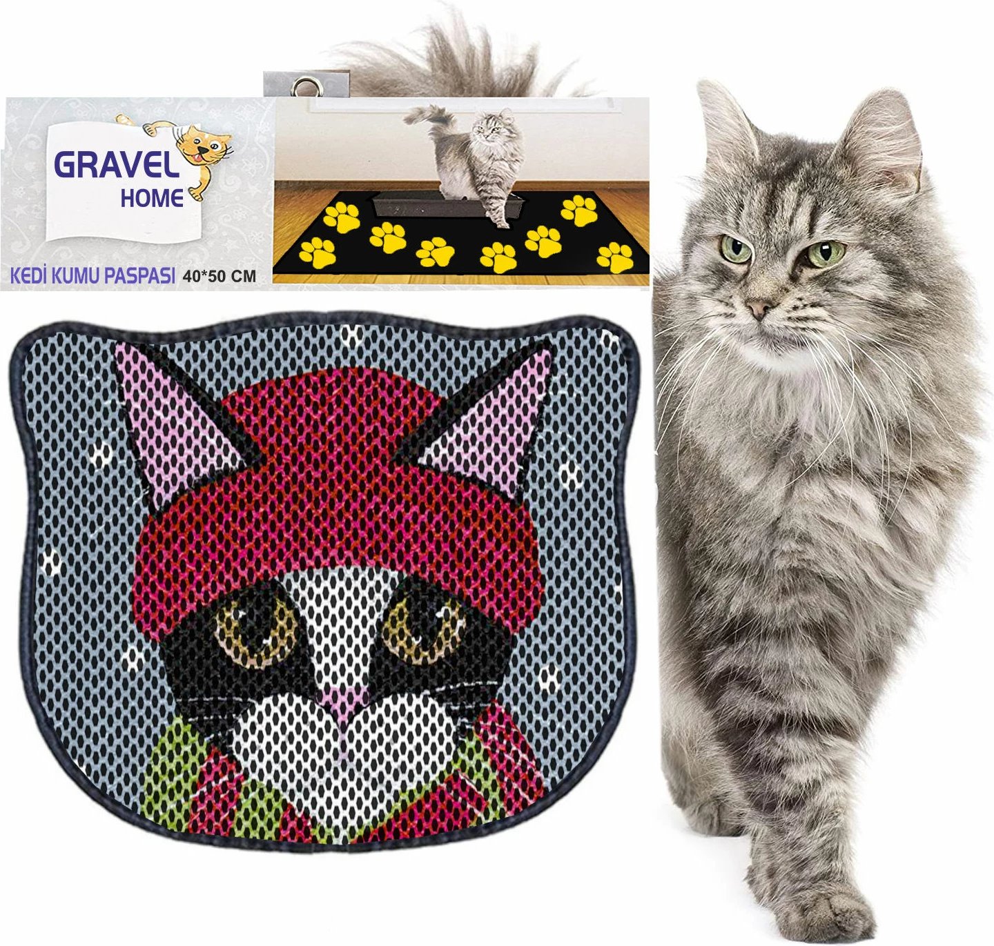 Tapet për rërë mace, shumëngjyrësh, Paws & Whiskers, Kdkafa0174, 40x50cm