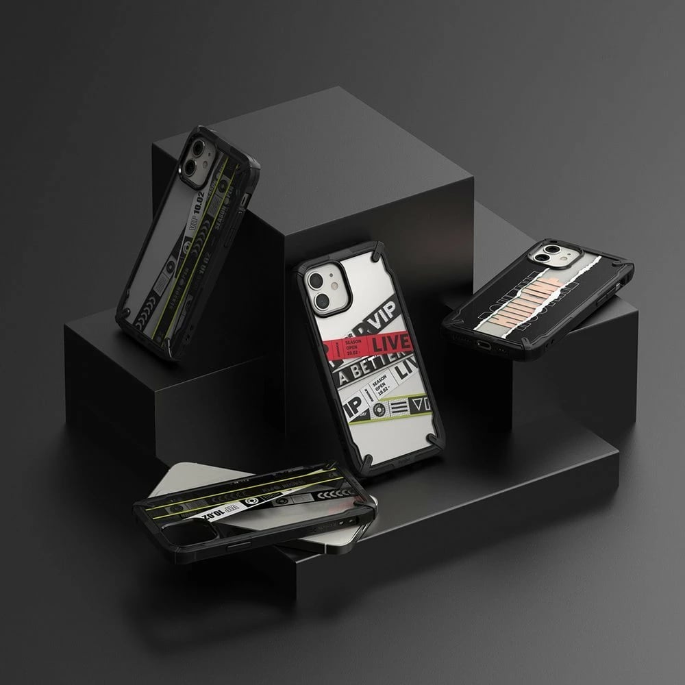 Mbështjellës Ringke Fusion X Design për iPhone 12 mini, PC+TPU, i zi/rozë