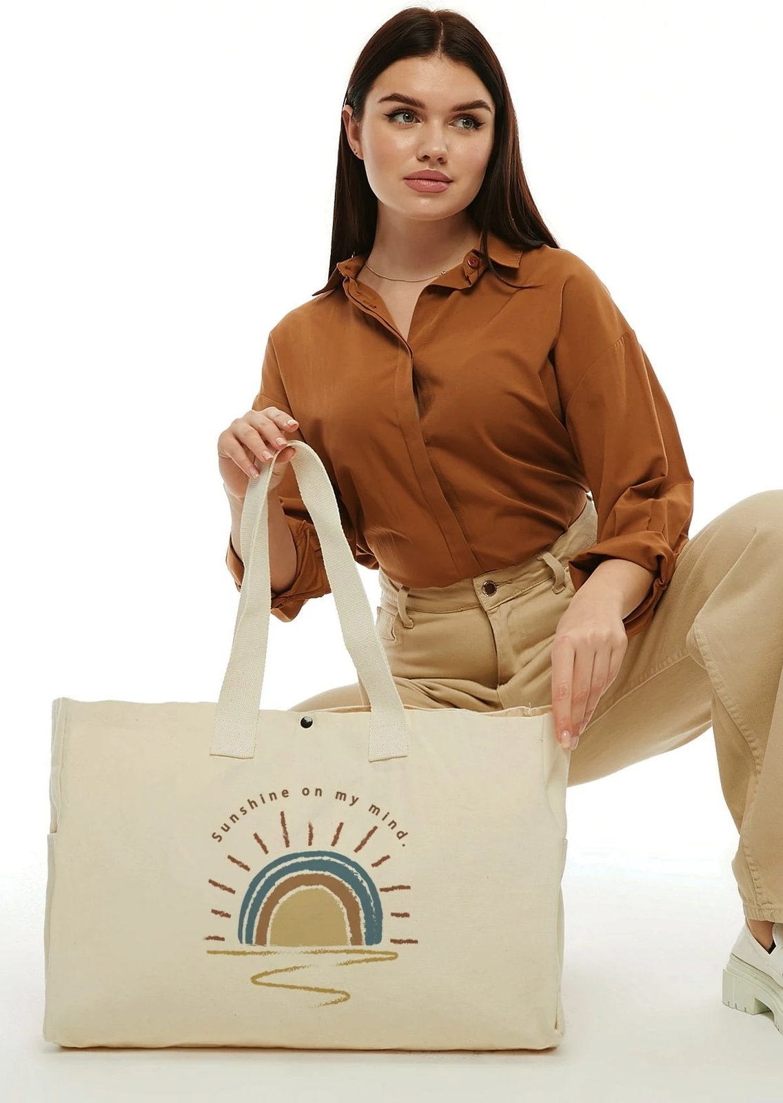 Torbë tote Zoozie Bags, krem, 50x36x12cm