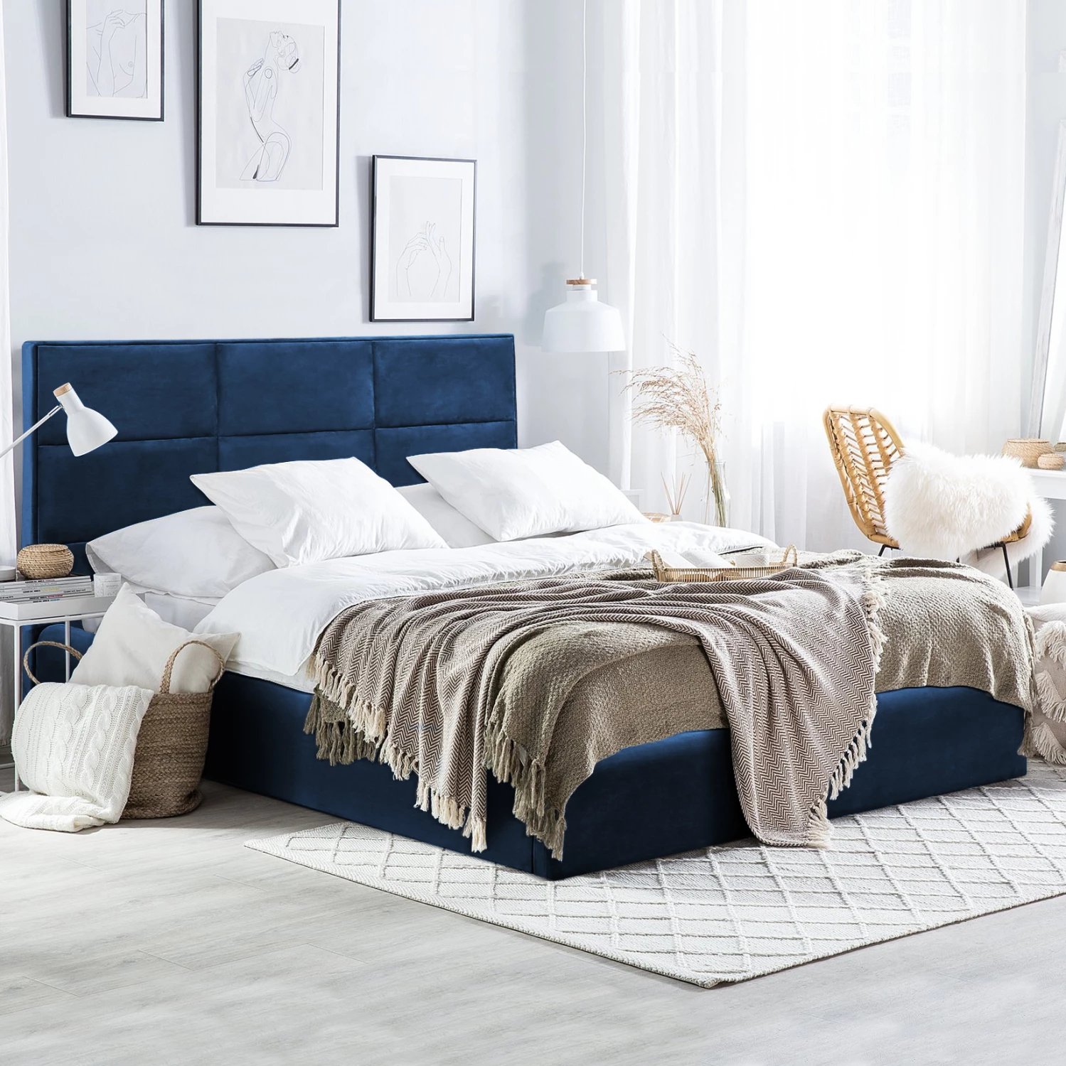 Krevat BRILEY FH583.08 kadife blu me hapësirë ruajtjeje 160x200cm