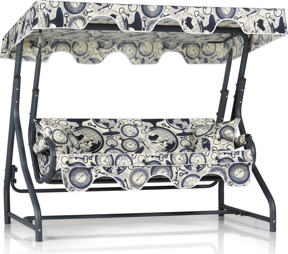 Karrige lëkundëse treshe për kopsht, Hanah Home, Ruta 4, e zezë, krem