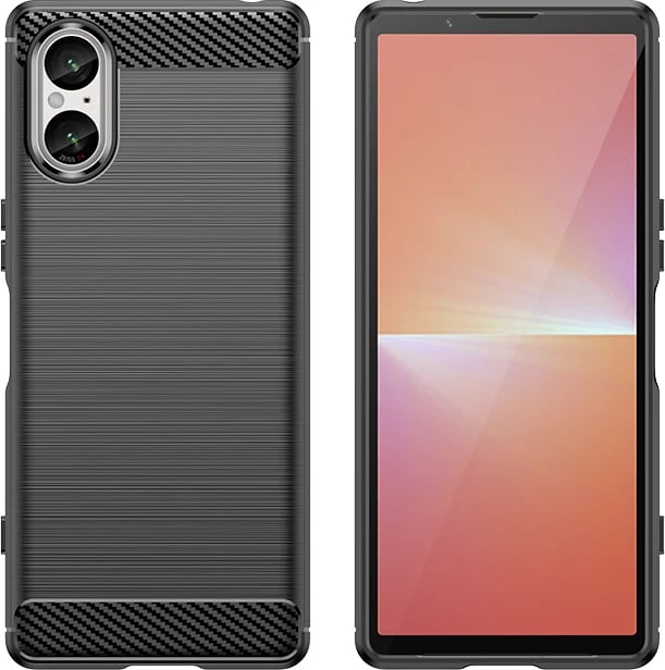 Mbështjellës Hurtel Carbon Case për Sony Xperia 5 V, i zi