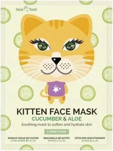 Maskë fytyre fletë Montagne Jeunesse Kitten Face Mask unisex, kastravec & aloe, 1 copë