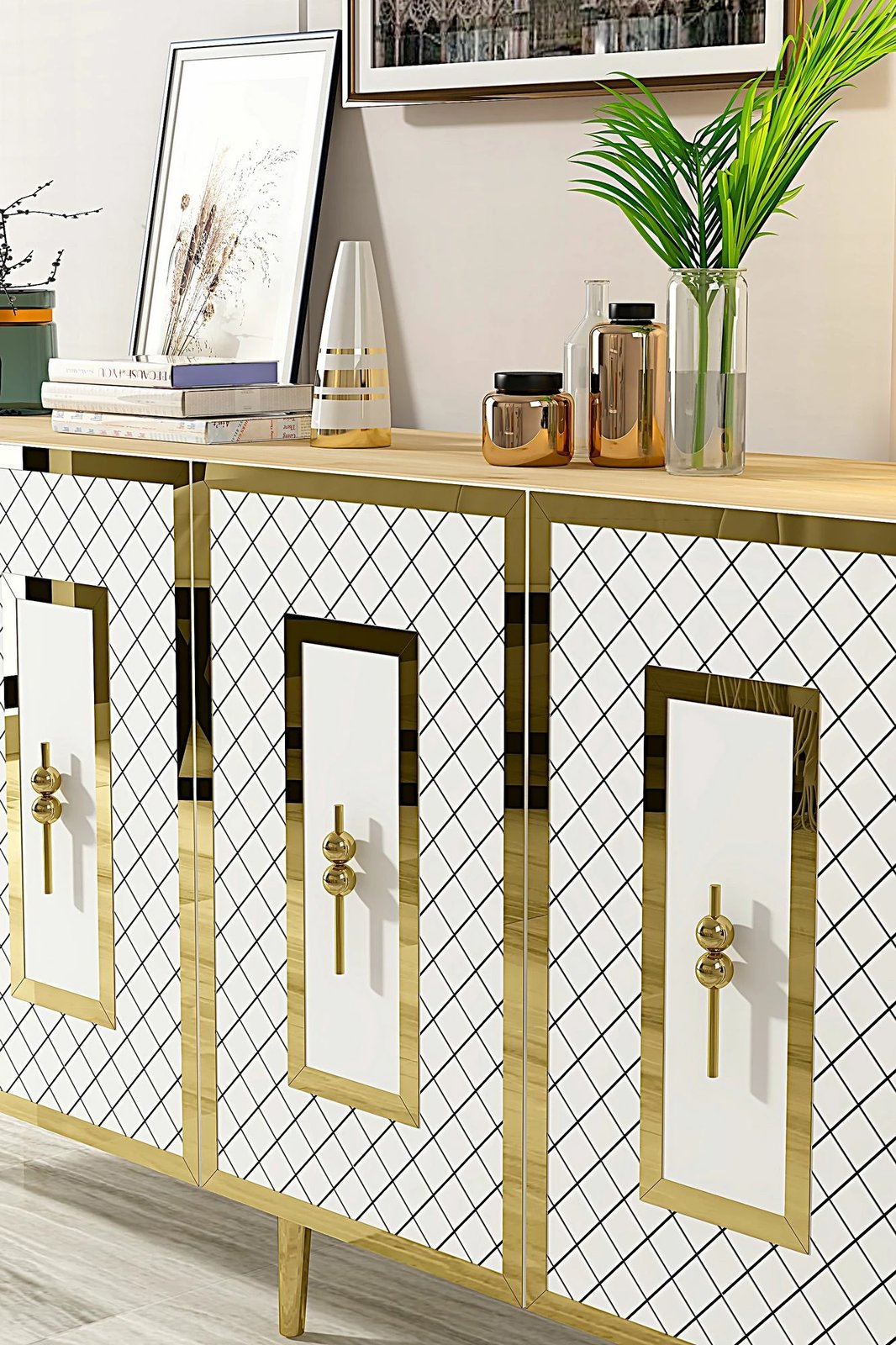 Konsol Skye Decor, Puma 150, ngjyrë lis safir, e bardhë, ari