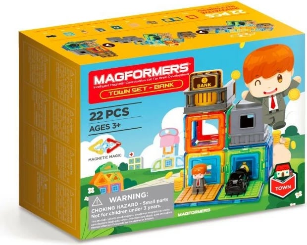 Set lodrash ndërtimi magnetike Magformers Town Set Bank, 22 pjesë, shumëngjyrëshe