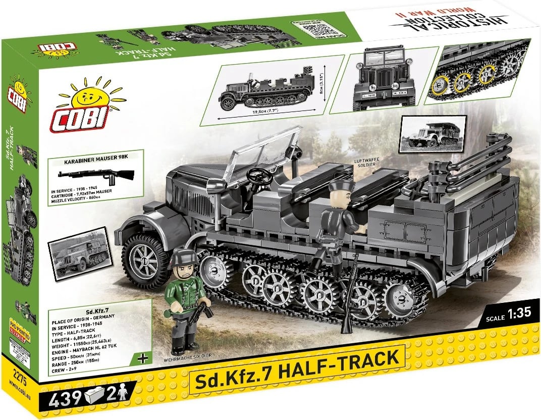 Set ndërtimi Cobi Klocki Sd.Kfz. 7 Half-Track, 439 pjesë, 1:35, me 2 figura, Gri